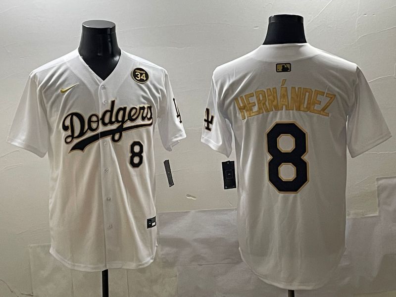 Men Los Angeles Dodgers 8 Hernandez White Gold Nike 2025 MLB Jersey style 4249